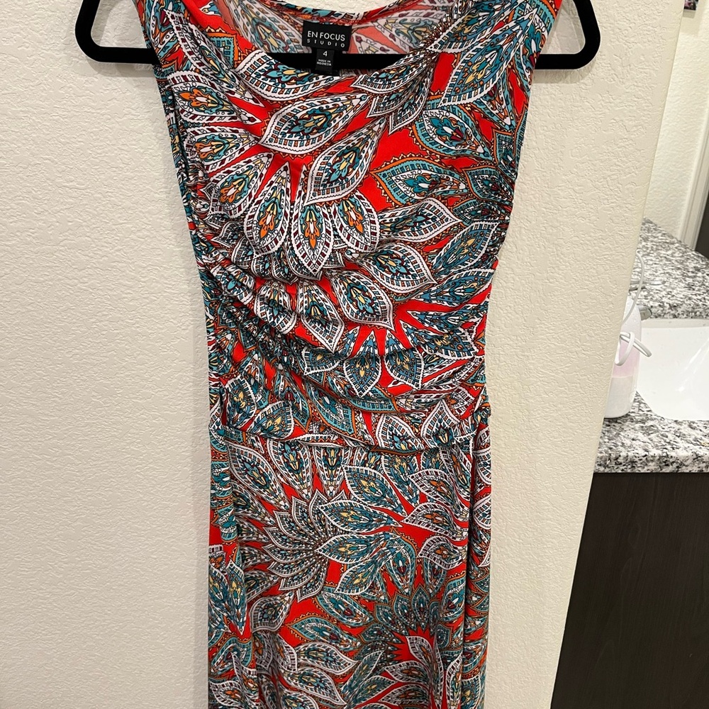 Enfocus Studio Orange Ruched Sheath Midi Dress
